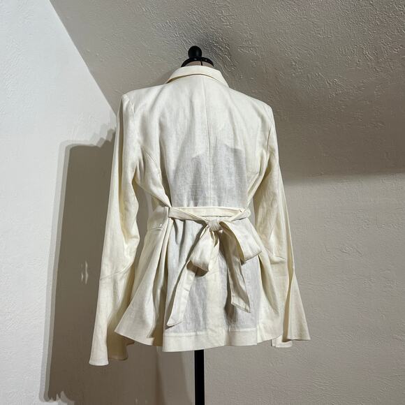 Free People Linen Blend Belted Blazer Jacket Ivory Size Large - Picture 7 of 8